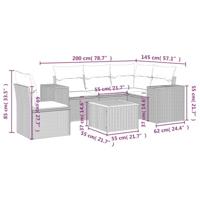 6-delige Loungeset met kussens poly rattan grijs - thumbnail