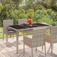 Tuintafel met glazen blad 150x90x75 cm poly rattan grijs - thumbnail