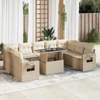10-delige Loungeset met kussens poly rattan beige - thumbnail