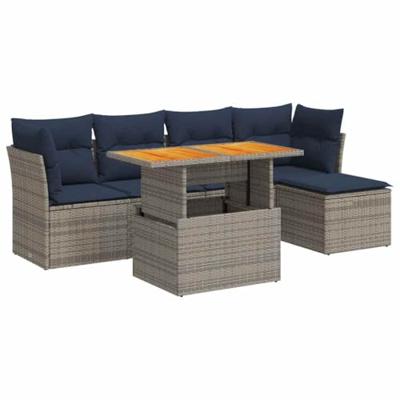 6-delige Loungeset met kussens poly rattan grijs