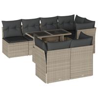 8-delige Loungeset met kussens poly rattan lichtgrijs - thumbnail