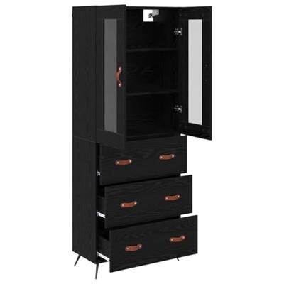Hoge opbergkast met plank 2 pcs Zwart Eiken Bewerkt hout