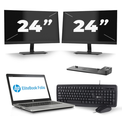 HP EliteBook Folio 9470m - Intel Core i7-3e Generatie - 14 inch - 8GB RAM - 256GB SSD - Windows 10 + 2x 24 inch Monitor