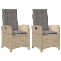 Tuinstoelen 2 st verstelbaar kussens poly rattan gemengd beige - thumbnail