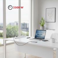 Maclean stekkerdoos, 5-polige verlengkabel + 3xUSB, 110-240V AC 50/60Hz, 2,1A max 2500W, 1,5m, wit, MCE395 W - thumbnail