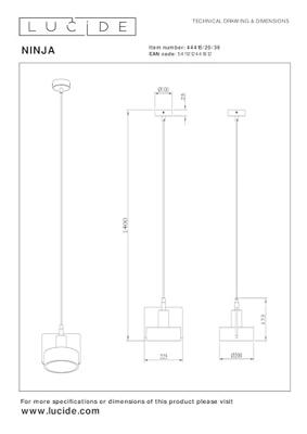 Lucide NINJA - Hanglamp - Ø 20 cm - 1xE27 - Grijs