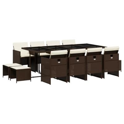 13-delige Tuinset met kussens poly rattan bruin