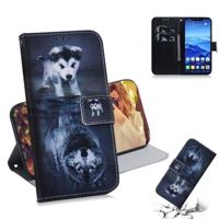Wolf en hond patroon gekleurde tekening horizontale Flip lederen case voor Huawei mate 20 lite met houder & card slots & portemonnee - thumbnail