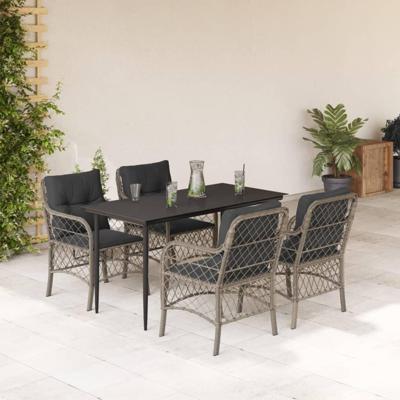 5-delige Tuinset met kussens poly rattan lichtgrijs