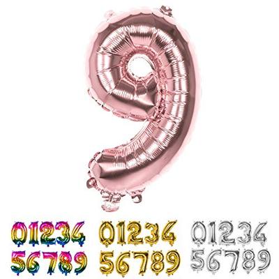 Cijfer Ballon &apos;9&apos; Folie Rosé Goud 36cm - thumbnail