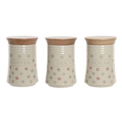 Tin DKD Home Decor Beige Bamboe Keramiek Stippen 10 x 10 x 16 cm (3 Stuks) Tin DKD Home Decor Beige Bamboe Keramiek Stippen 10 x 10 x 16 cm (3 Stuks)