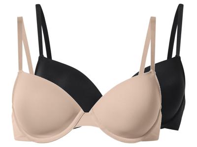 esmara Set van 2 dames T-shirt-BH's (Zwart/beige, 85C)