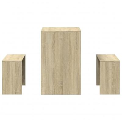 3-delige Eettafel en bankenset bewerkt hout sonoma eikenkleurig