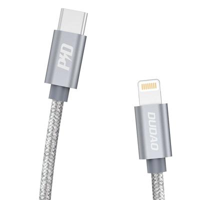 Dudao - USB-C naar Lightning nylon iPhone oplader - PD 45W Fast charge oplaadkabel - 1 Meter - Grijs