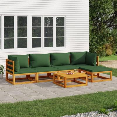 6-delige Loungeset met groene kussens massief hout