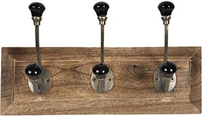 Clayre & Eef Wandkapstok 30x8x10 cm Zwart Hout Ijzer Rechthoek