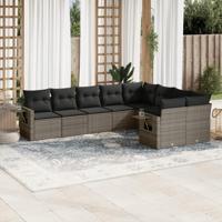 9-delige Loungeset met kussens poly rattan grijs - thumbnail