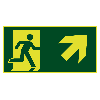 Nooduitgang naar rechts boven lichtgevend - 300 x 150 mm - Kunststof bord - thumbnail