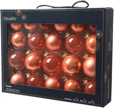 Decoris glazen kerstbal mix pompoen 21 stuks