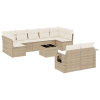10-delige Loungeset met kussens poly rattan beige - thumbnail
