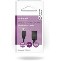 Nedis CCGB60515BK02 Usb Micro-b Adapter Usb 2.0 Usb Micro-b Male Usb-a Female 480 Mbps 0.20 M Rond Vernikkeld Pvc Zwart Doos - thumbnail