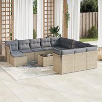13-delige Loungeset met kussens poly rattan beige - thumbnail
