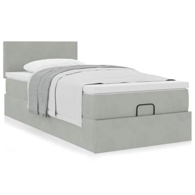 Ottoman bed met matras 90x200cm fluweel lichtgrijs