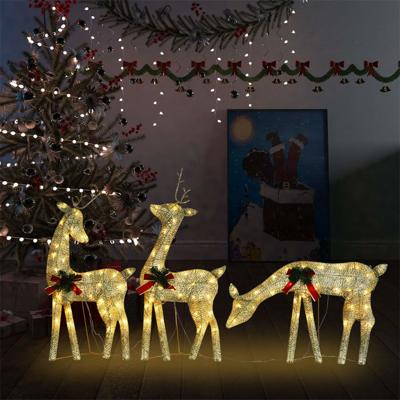 VidaXL Rendierfamilie kerstmis warmwit 270x7x90 cm mesh goudkleurig