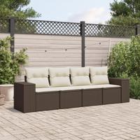 4-delige Loungeset met kussens poly rattan bruin - thumbnail