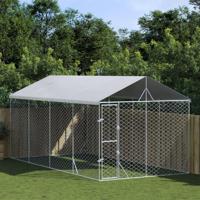 Hondenkennel met dak 3x6x2,5 m gegalvaniseerd staal zilverkleur - thumbnail