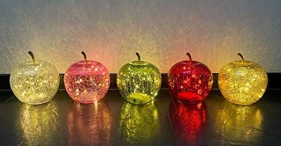 Appel met 20 LEDs en timer van glas, lichtgroen (B/H/D) 16x17x16 cm