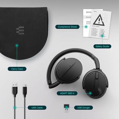 EPOS ADAPT 560 II On Ear headset Draadloos, Bluetooth Stereo Zwart Noise Cancelling, Ruisonderdrukking (microfoon) Headset, Volumeregeling Telefoon EPOS ADAPT 560 II On Ear headset Draadloos, Bluetooth Stereo Zwart Noise Cancelling, Ruisonderdrukking (microfoon) Headset, Volumeregeling Telefoon
