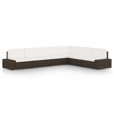 6-delige Loungeset met kussens poly rattan bruin