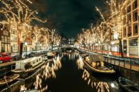 Poster - Amsterdamse Gracht in de Nacht, Sfeerbeeld Amsterdam, Premium Print, snel in huis - thumbnail