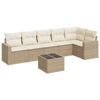 7-delige Loungeset met kussens poly rattan beige - thumbnail