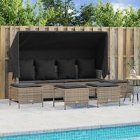 5-delige Loungeset met kussens poly rattan grijs - thumbnail