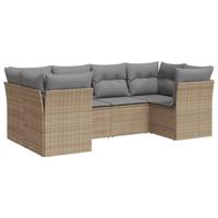 6-delige Loungeset met kussens poly rattan beige - thumbnail