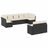 10-delige Loungeset met kussens poly rattan zwart - thumbnail