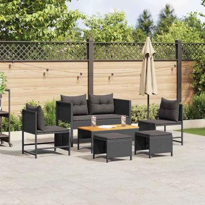 Tuinbankenset met kussen 6 pcs Zwart poly rattan