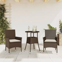 3-delige Tuinset met kussens poly rattan en glas bruin - thumbnail