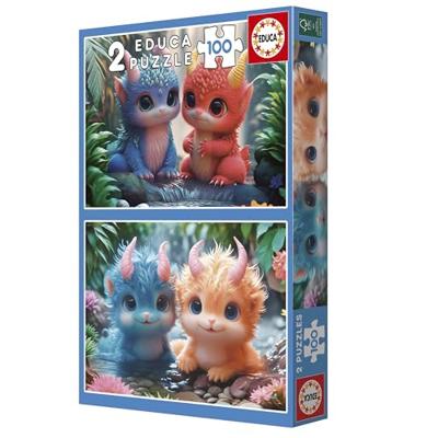 Puzzel - EDUCA - Schattige Monsters - 2 x 100 stukjes - Voor kinderen vanaf 8 jaar - Cartoonthema