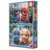 Puzzel - EDUCA - Schattige Monsters - 2 x 100 stukjes - Voor kinderen vanaf 8 jaar - Cartoonthema - thumbnail