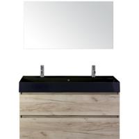 Maxx XL Badmeubelset 120 cm - Craft Oak - Wastafel Kube Enkel Zwart 2 Kraangaten met Spiegel - thumbnail