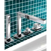 Badkraan Hotbath Bloke Inbouw Thermostatisch Vierkant Geborsteld Nikkel 2 Greeps 4 Gats met Handdouche - thumbnail