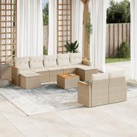 10-delige Loungeset met kussens poly rattan beige - thumbnail