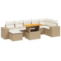 8-delige Loungeset met kussens poly rattan beige - thumbnail