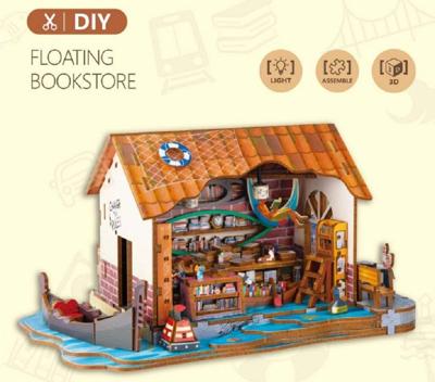 PlayfulMario Drijvende Boekenwinkel met verlichting Houten Modelbouw Creatief & Educatief