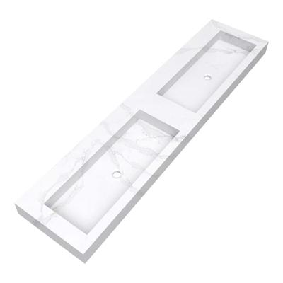 Brauer Coral Wastafel - 200 met 2 Spoelbakken en 0 Kraangaten - Marmerlook Calacatta Gold