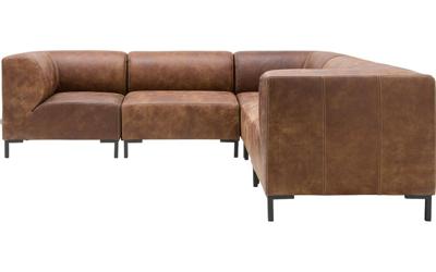 Goossens Excellent Hoekbank Marshall bruin, leer, 2 x 1,5-zits, urban industrieel