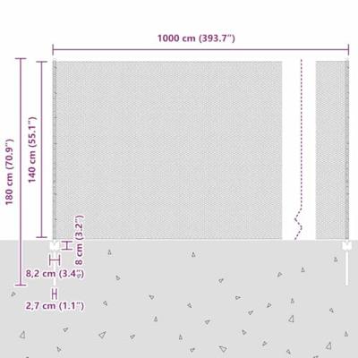 VidaXL Hek met paal grijs 1,4 x 10 m staal en pvc